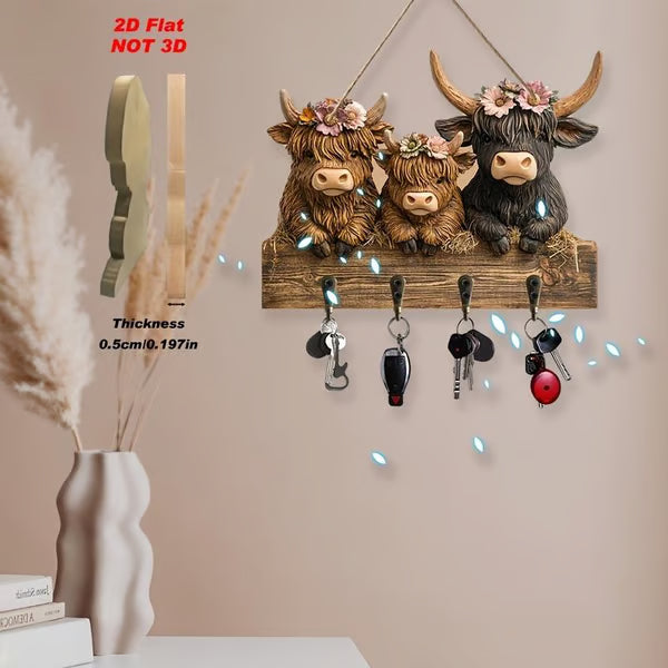 🐂Rustic Highland Cow Wooden Hanging Ornament