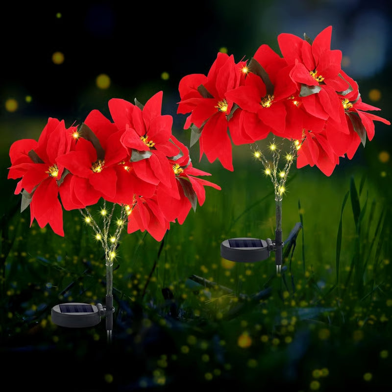 🎄Christmas Waterproof Solar Poinsettia Flowers Lights✨