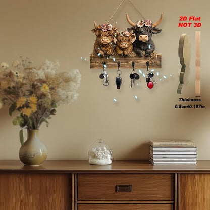 🐂Rustic Highland Cow Wooden Hanging Ornament