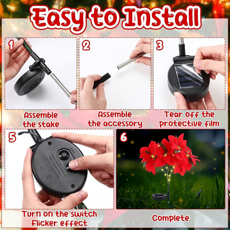 🎄Christmas Waterproof Solar Poinsettia Flowers Lights✨