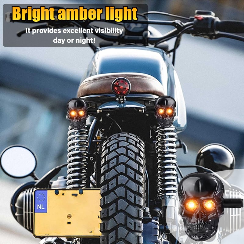 🏍️2025 Halloween Pre-Sale💥Skull Head LED Amber Turn Signal Indicator Light
