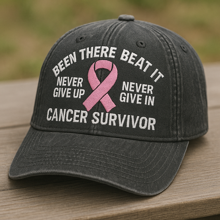 Cancer Survivor Embroidered Hat – "Never Give Up" Purple Ribbon Hat