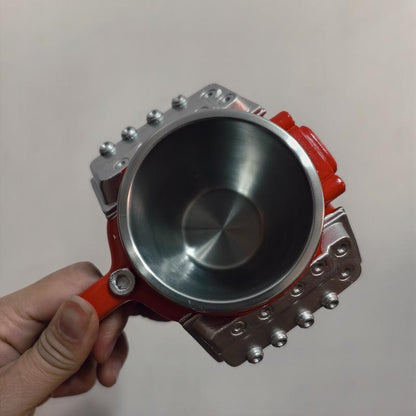 Engine-themed coffee mug, a retro-styled, realistic V8 engine stainless steel mug