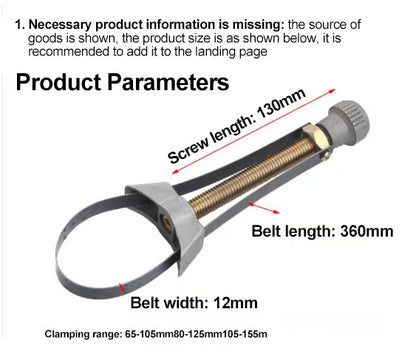 🔥USA NEW Auto Car Diameter Adjustable Oil Filter Removal Strap Wrench Tool